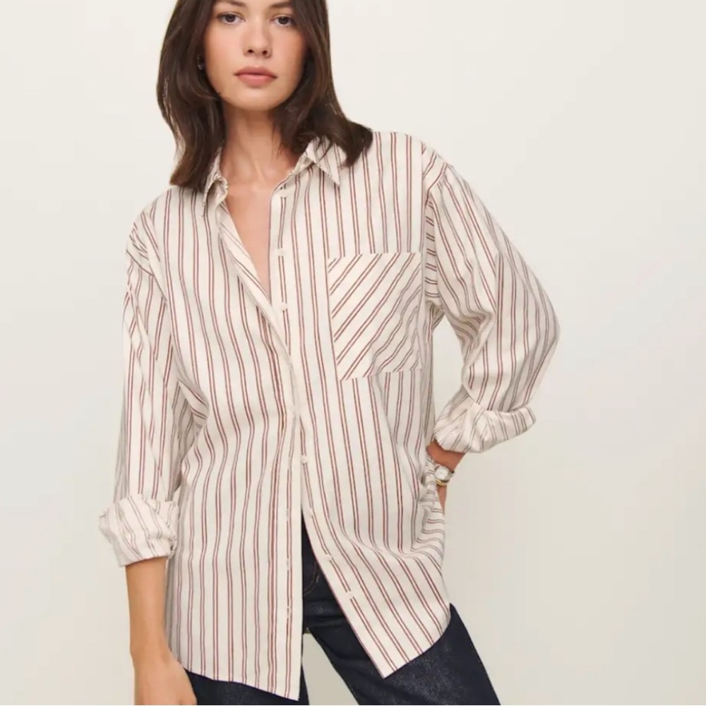 Reformation Eli Oversized Button Down Shirt Stripe Preppy Classic Womens 4